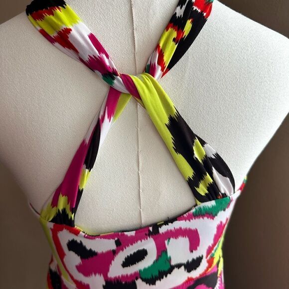 INC Halter Cross Front & Back Bright Multi Color Top Size Medium SOFT - Picture 5 of 8